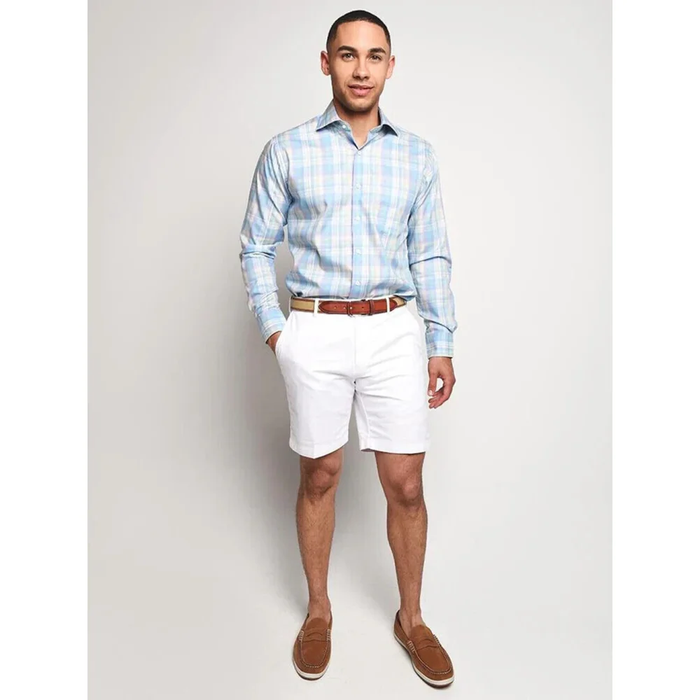 Peter Millar Crown Ease Medium Button Front Shirt Plaid Long Sleeve Blue Pastel - Picture 15 of 16